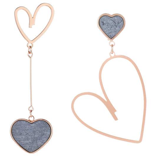 Asymmetrical Big Heart Earrings for Women Trendy Rose Gold Stud Dangle Earrings Lover Statement Heart Earrings Dangle Gifts for Valentines Anniversary
