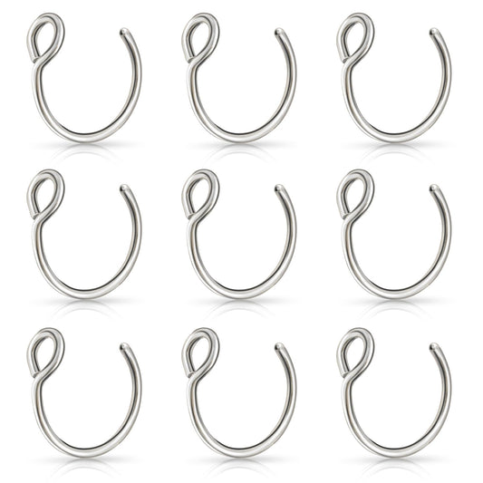 Lusofie 9Pcs Fake Nose Rings,Fake Nose Ring Hoop Stainless Steel Nose Hoop for Faux Lip Septum Nose Ring Set