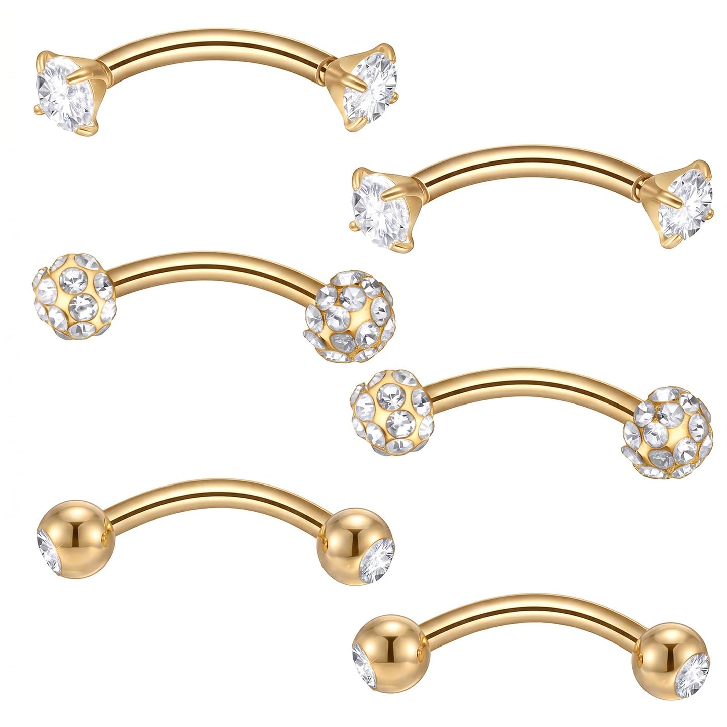 HaiFafafaing 6 Pcs Stainless Steel Curved Barbell Piercing Jewelry