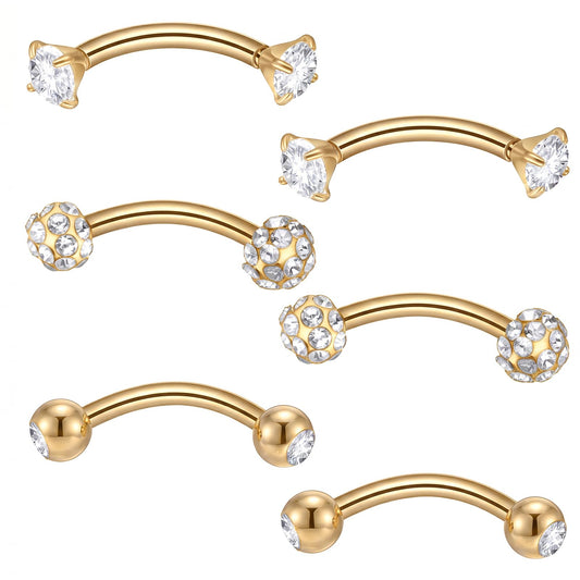 HaiFafafaing 6 Pcs Stainless Steel Curved Barbell Piercing Jewelry