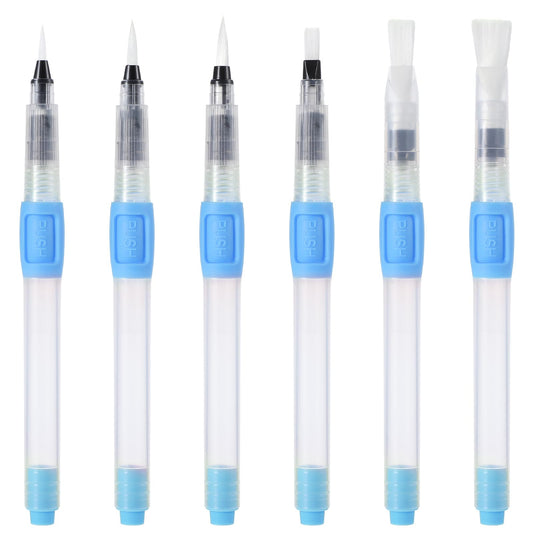 6pcs Watercolor Brush Pens, Water Brush Pen Set, Nylon Water Colour Pens, Water Paint Brush Refillable Watercolor Paint Pens For Beginner Painting Drawing Art Supplies(Blue)
