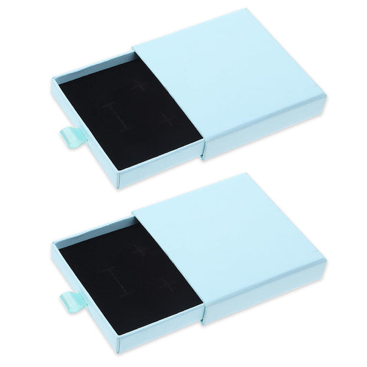 Telooco 2PCS Jewelry Gift Box, 3.1-inch Square Small Gift Box, Necklace Bracelet Earrings Gift Box, Kraft Paper Storage Box, Suitable for Jewelry Birthday Christmas Packaging (Light Blue)