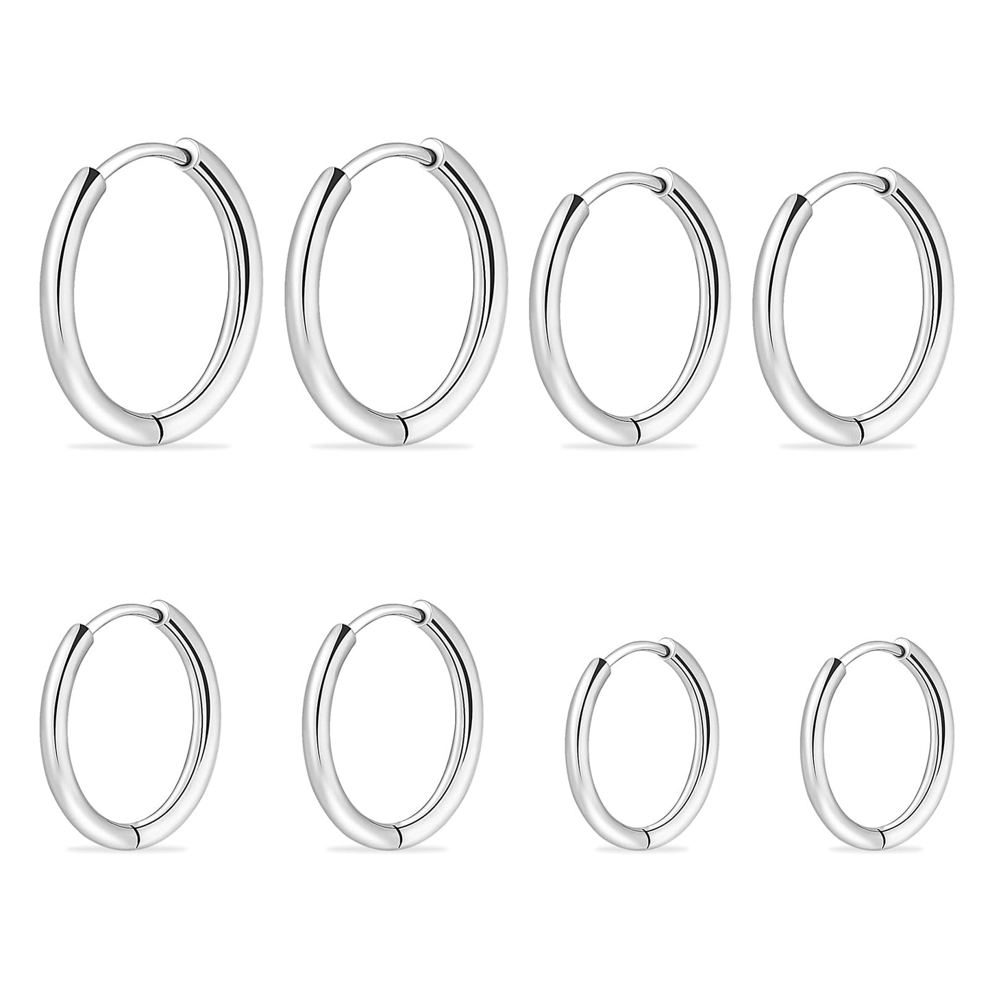 Small Hoop Earrings Set, 8 Pcs Surgical Steel Hoop Earrings, 10/12/14/16mm Silver Hoop Earrings Men, Hypoallergenic Hoop Earrings for Men Women Boys Girls