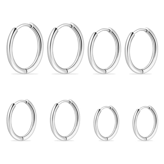 Small Hoop Earrings Set, 8 Pcs Surgical Steel Hoop Earrings, 10/12/14/16mm Silver Hoop Earrings Men, Hypoallergenic Hoop Earrings for Men Women Boys Girls