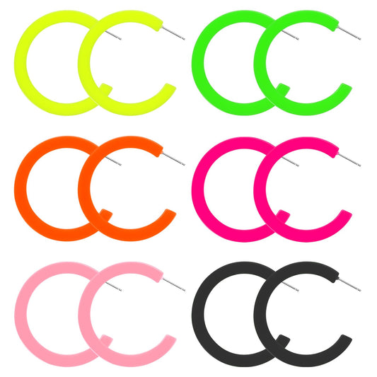 Telooco Hoop Earrings 6 Pairs 80s Earrings for Women Retro Neon Dangle Earrings Colorful Acrylic Big Hoop Earrings for 80s Party Costume Accessory