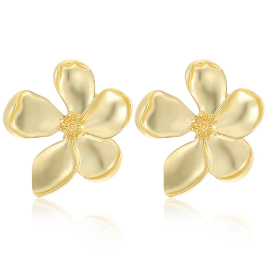 Women's Gold Studs Earrings Gold Flower Earrings Large Flower Stud Earrings Flower Statement Earrings Chunky Floral Earrings Women Jewelry Drop Dangle Earrings Jewelry Gifts for Her Girlfriend Sister