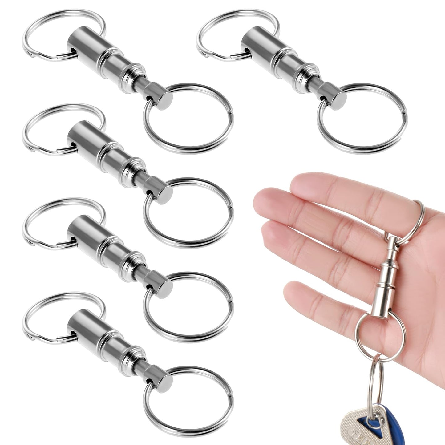 Yolev 5 Pack Quick Release Detachable Keychain Dual Pull Apart Key Chain Spring Split Snap Separate Double Key Double Spring Split Snap Separate Chain Lock holder Convenient Accessory Gift