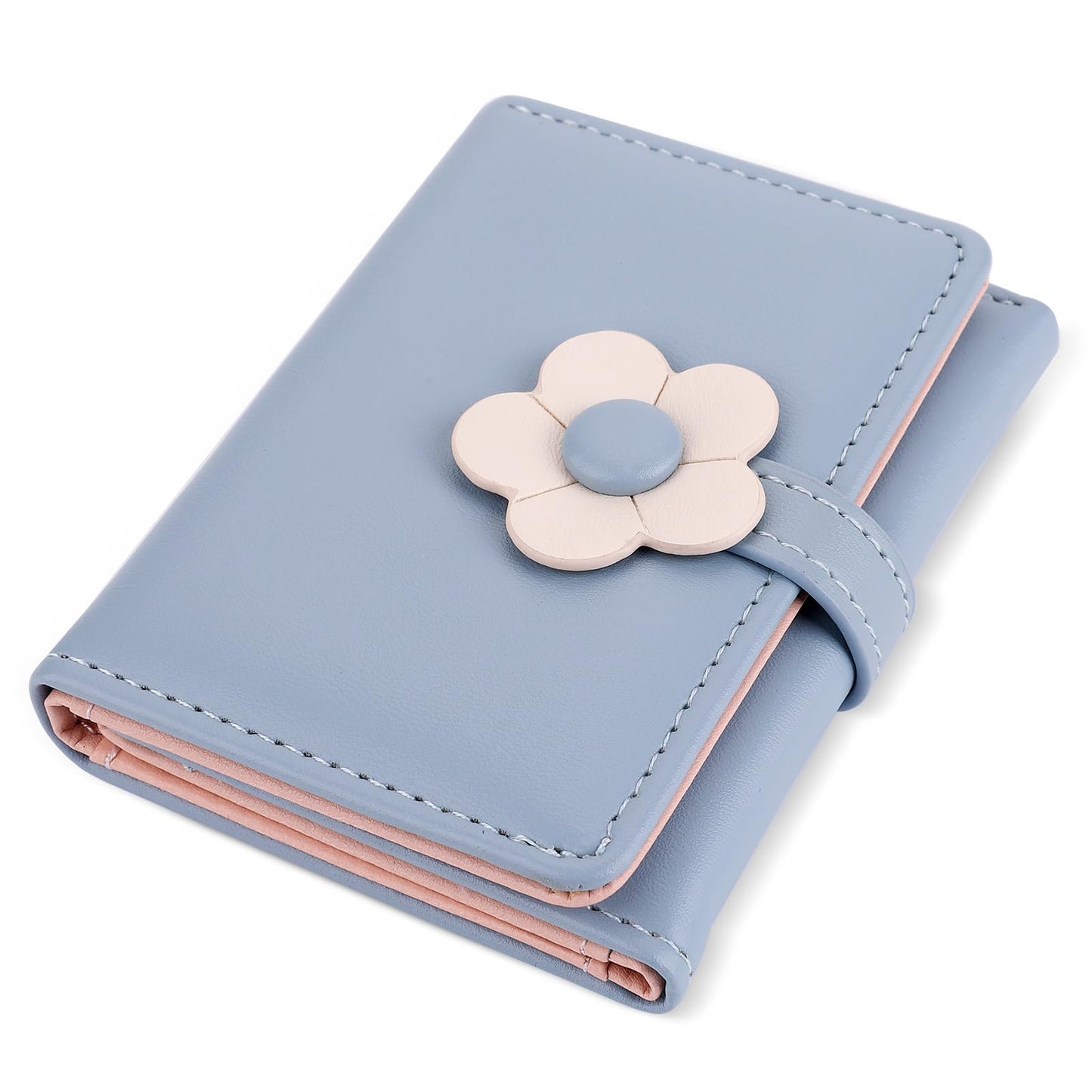 Lusofie Cute Wallets Tri-Folded Flowers Girls Wallet PU Leather Wallets for Teenage Girls Women Card Holder Coin Purse with ID Window(Blue)