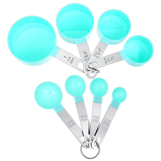 8 PCS Green Measuring Cups and Spoons Set, Nesting Measuring Cups and Spoons with Stainless Steel Handle, Clear and Easy to Read Kitchen Essentials Gadgets for Dry or Liquid Ingredients