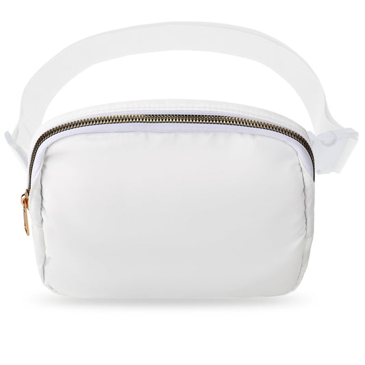 Unisex Mini Fanny Pack Belt Bag with Adjustable Strap as a Crossbody Shoulder Bag for Workout Running Traveling Hiking (White)