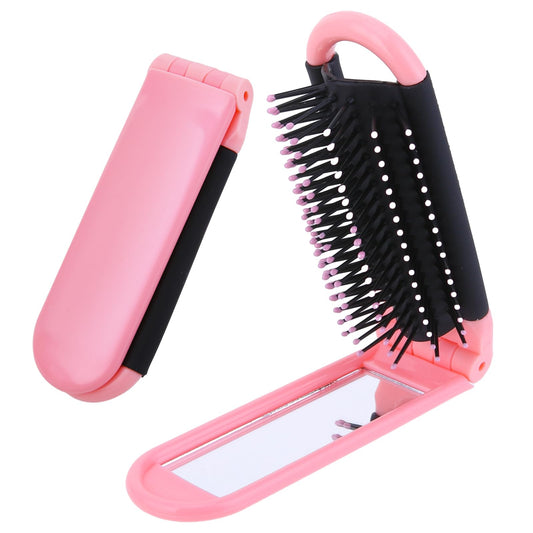 1 Pack Foldable Hair Brush with Mirror Small Travel Hairbrush Compact Portable Folding Hair Brush for Hair Massage Comb Mini Wet Hairbrush for Purse Pocket Size Brush for Women Men Hair Styling Tools