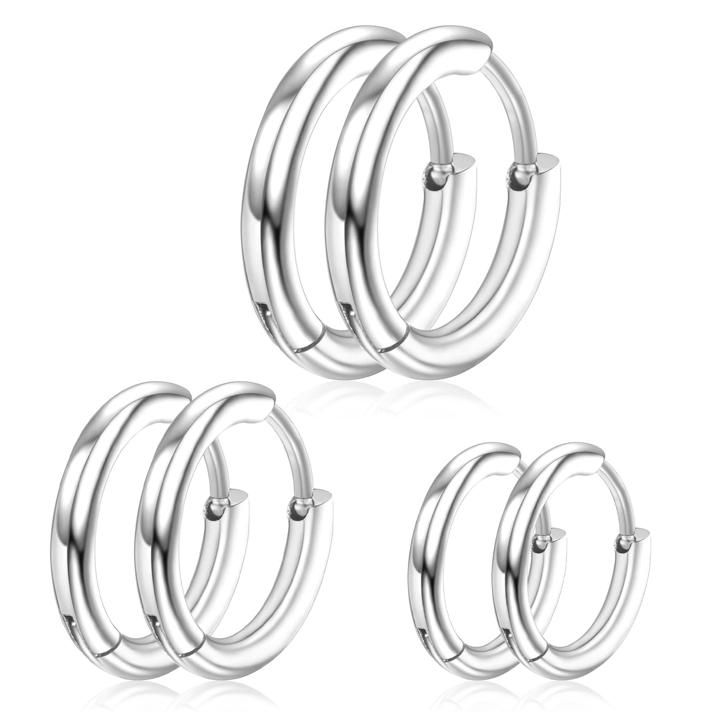 Yolev 316L Surgical Stainless Steel Small Hoop Earrings 8mm 10mm 12mm Hypoallergenic Thin Hoop for Girls Hypoallergenic Cartilage Earrings Lightweight Small Hoop Earrings (silver)