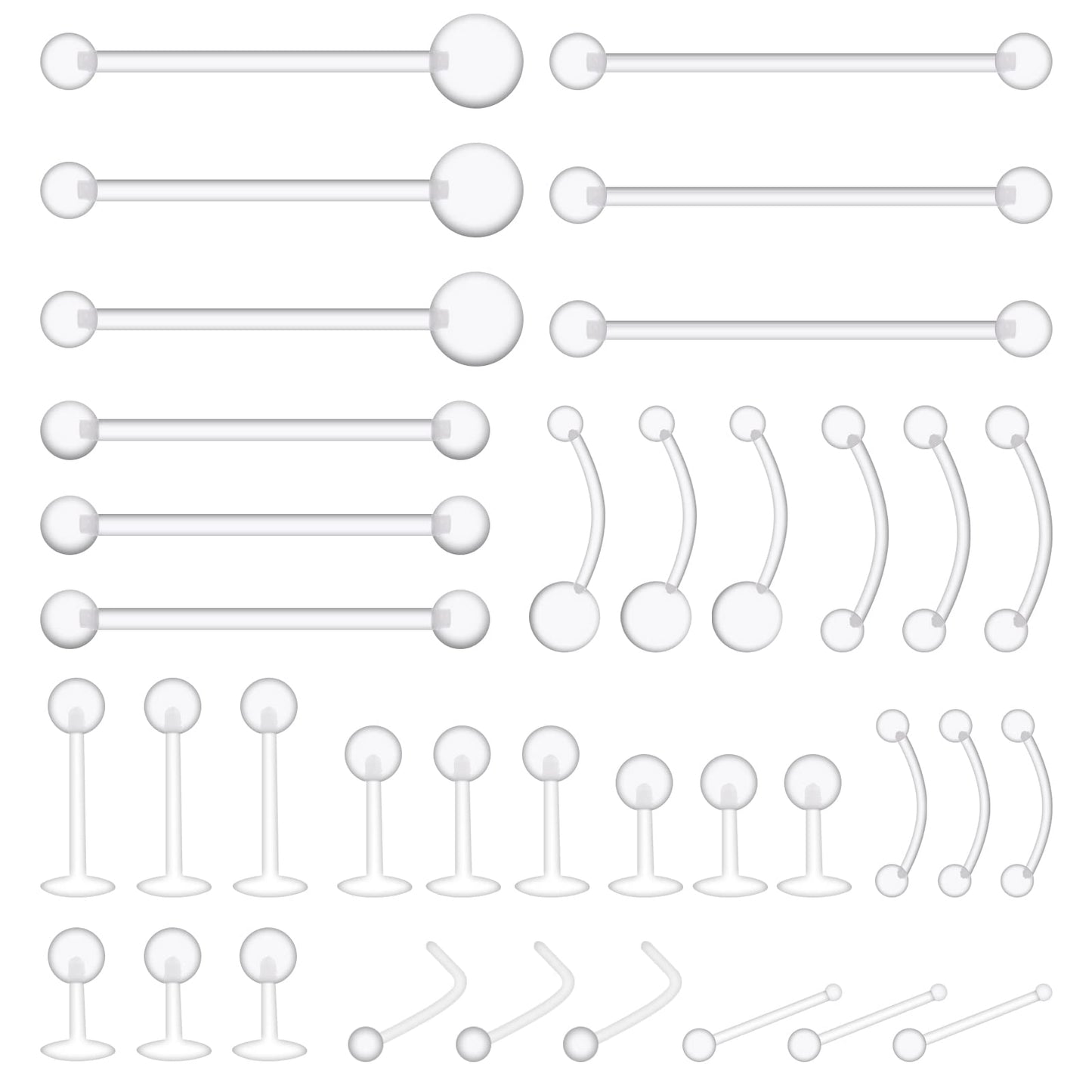 Lusofie 36pcs Clear Piercing Jewelry Retainer Plastic Nipple Rings Nose Rings for Surgery Navel Belly Button Ring Lip Labret Eyebrow Tongue Barbells Cartilage Tragus Earrings Retainer