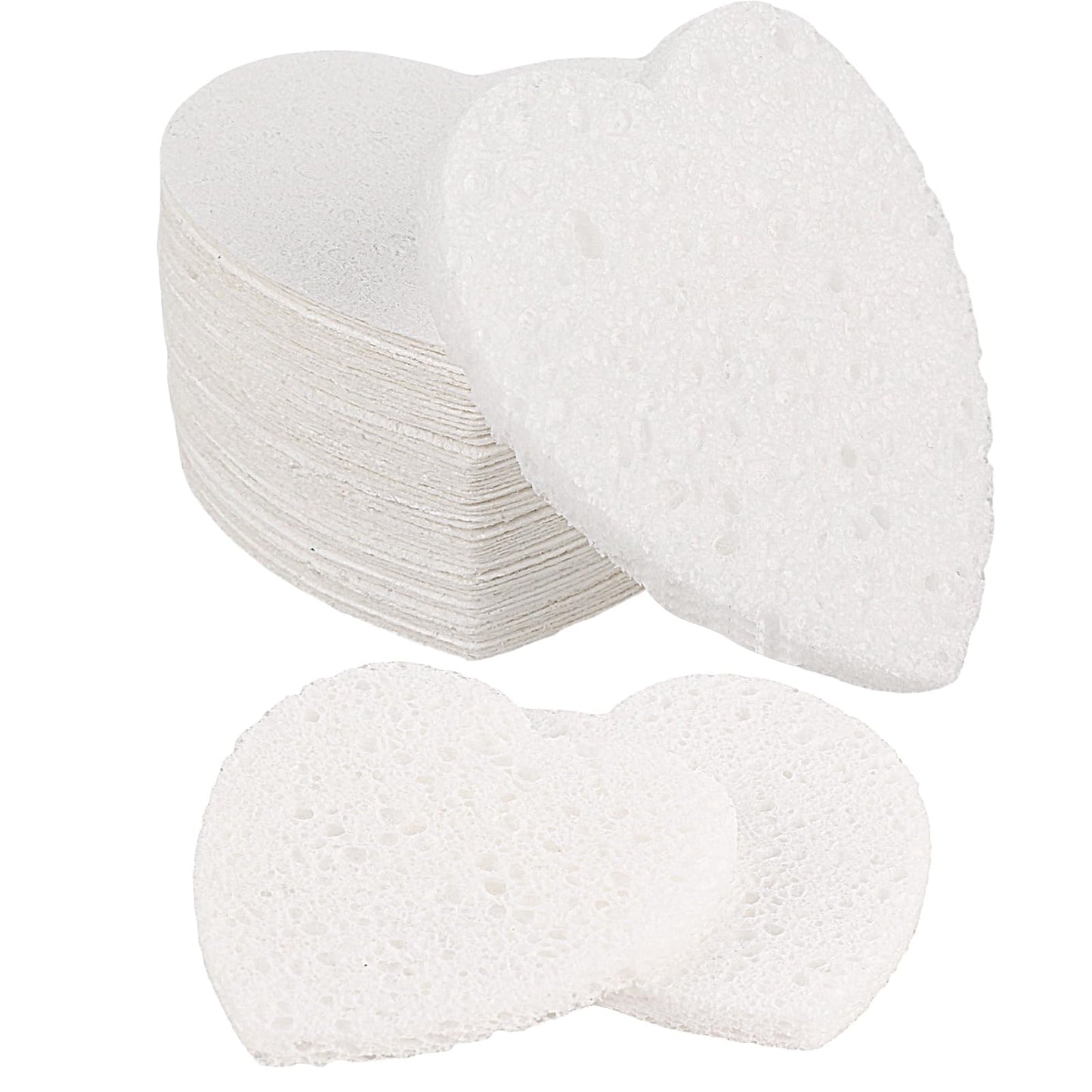 60 Pieces White Heart Face Sponge for Cleansing and Exfoliating Compressed Heart Facial Sponges for Estheticians Natural Reusable Facial Cleansing Sponge for Daily Deep Cleansing Makeup Removal