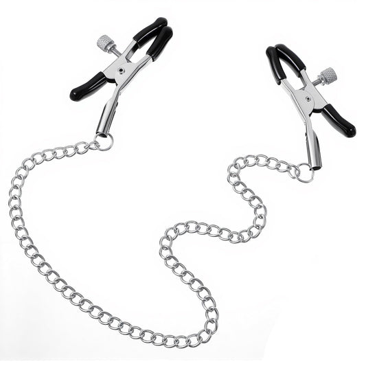 Telooco Nipple Clamps Body Chain Adjustable Stainless Steel Nipple Clips for Adult Non-Piercing Body Chain for Women (Black)