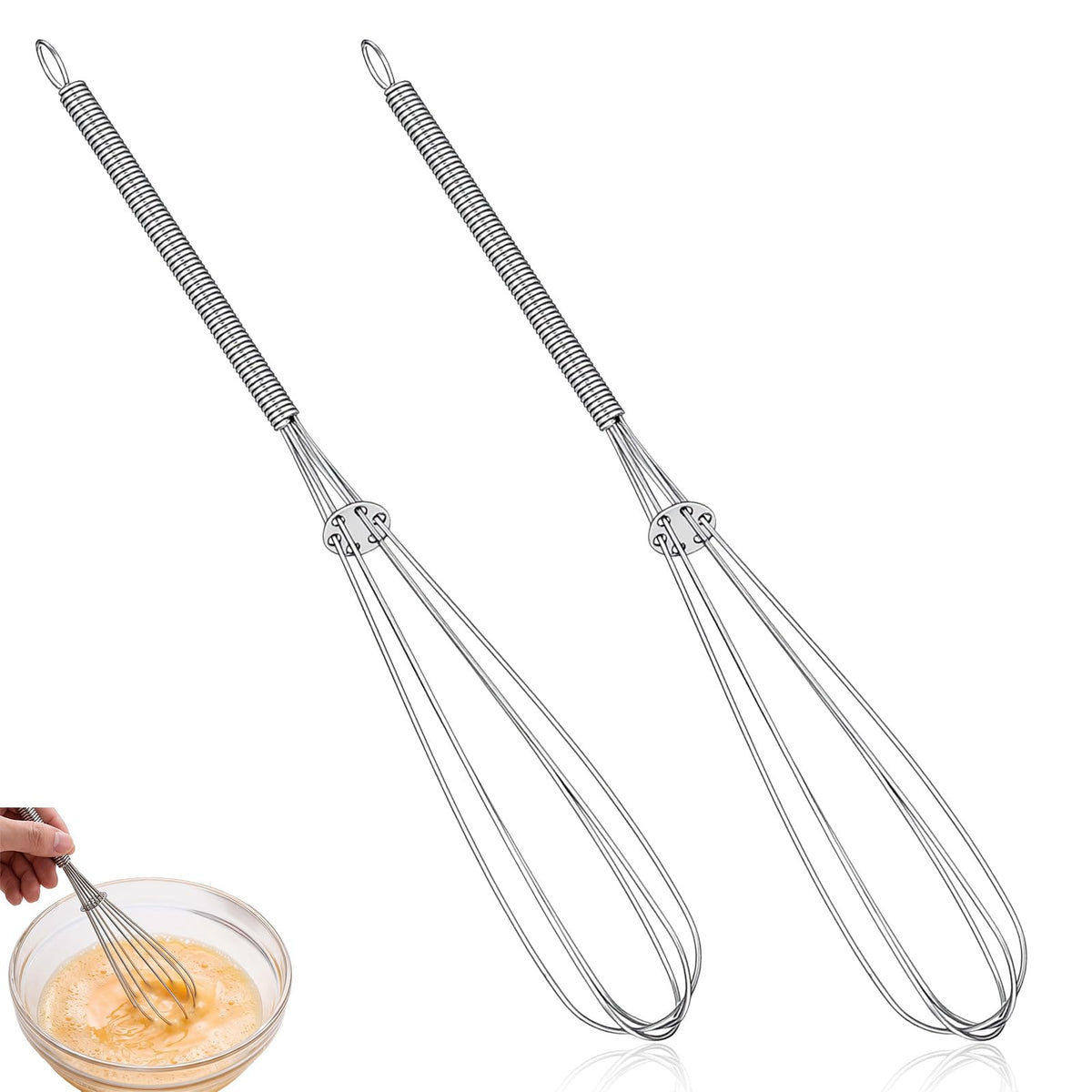 2Pcs 7" Mini Whisk Stainless Steel Small Metal Kitchen Whisks for Cooking