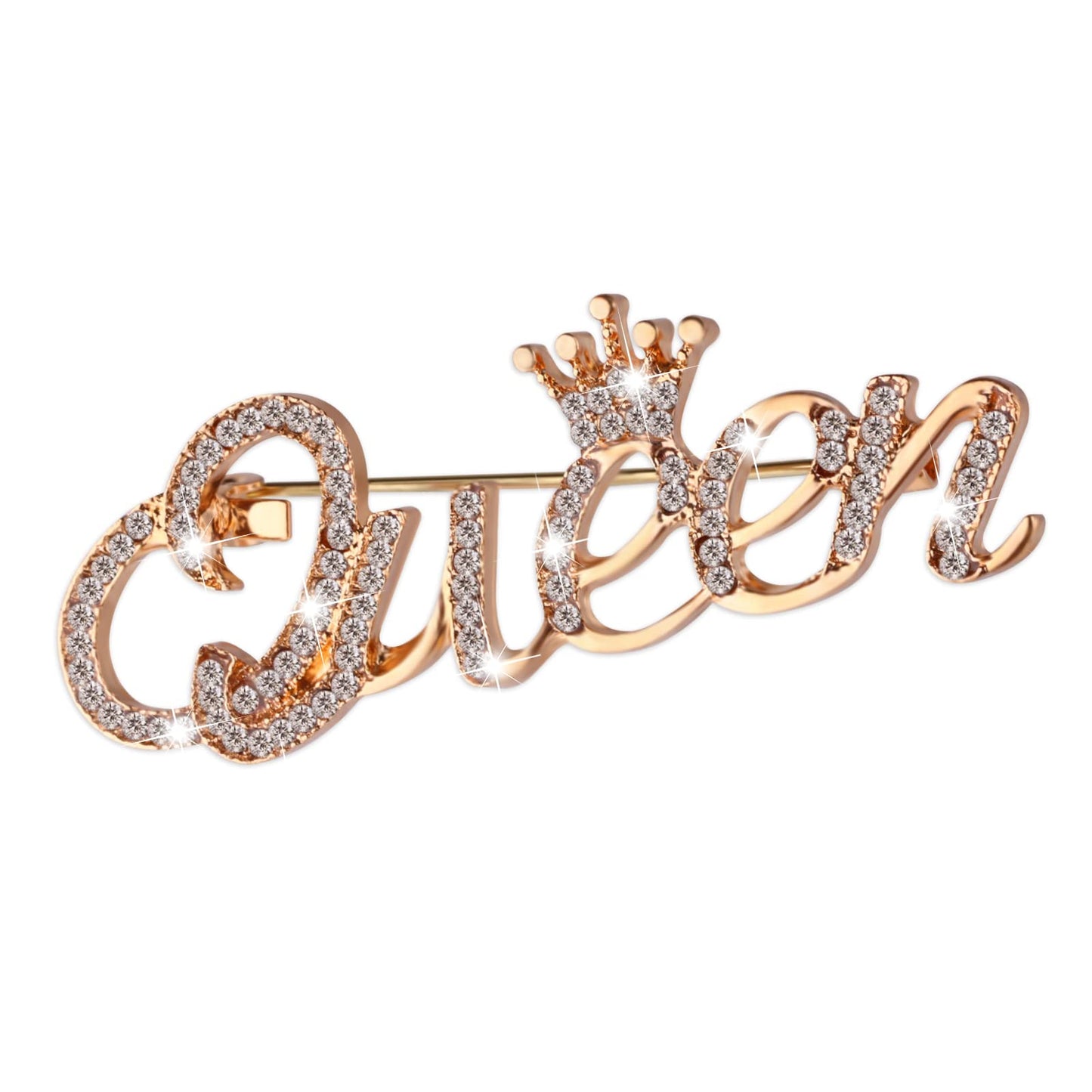 Yolev Queen Crown Brooch Pins for Women Girls Party Fashion Bling Luxury Fashion Rhinestone Crystal Lapel Pin Sweater Shawl Clip Accessories For Dress Clothing (gold)