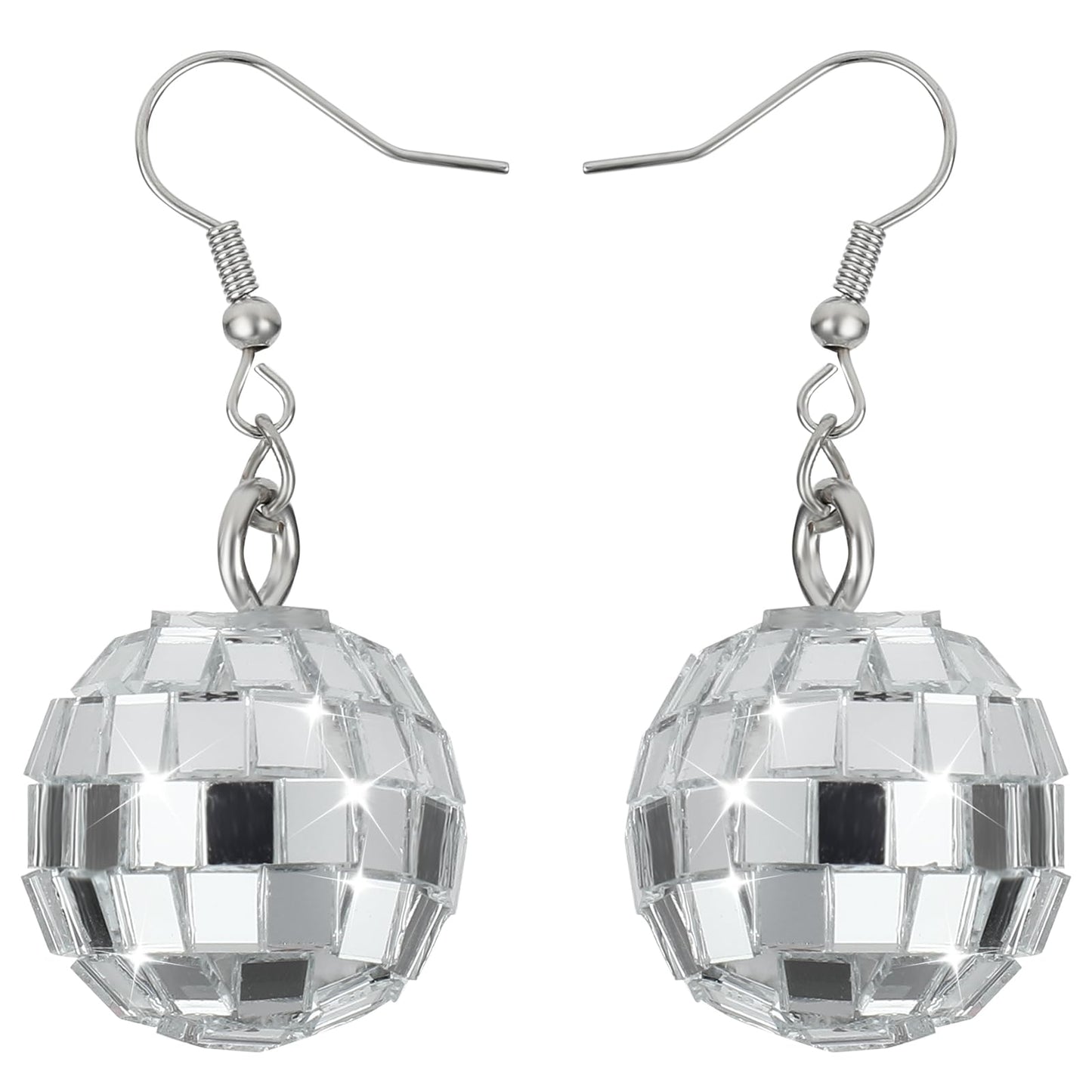 Silver Sparkling Disco Ball Earrings For Women 60's 70's Disco Drop Retro Mirrorbal Earrings Perfect For Disco Dance Party Costume Jewelry Accessories For Women Girls