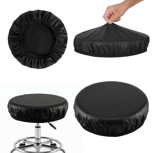 HaiFafafaing 2Set Bar Stool Covers Round- Waterproof Stretch PU Round Chair Cover- Washable Cushion Slipcover for Home Bar Hotel Market 12-15 Inch- Black