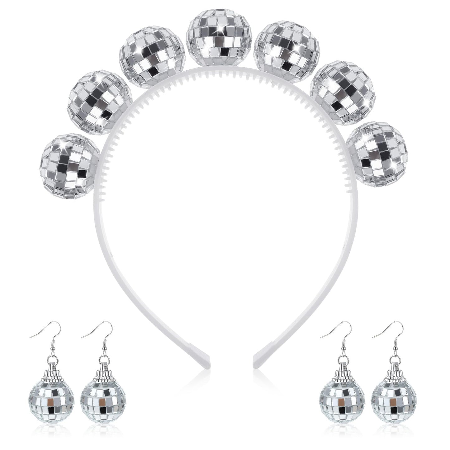 Lusofie 2 Pairs Disco Ball Earrings Mirror Ball Earrings and 1Pc Disco Ball Headband Reflective Mirror Ball Disco Accessories Women for 70's Disco Costume Party