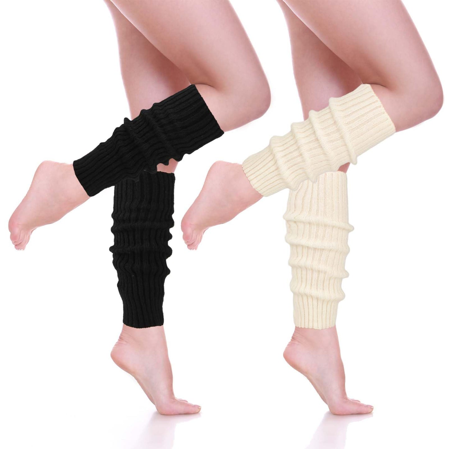 DIVINA VITAE 2 Pairs Leg Warmers for Girls, 80s Leg Warmers Cute Knit Leg Warmers Y2k Leg Warmers for Women Girls (Black + White)