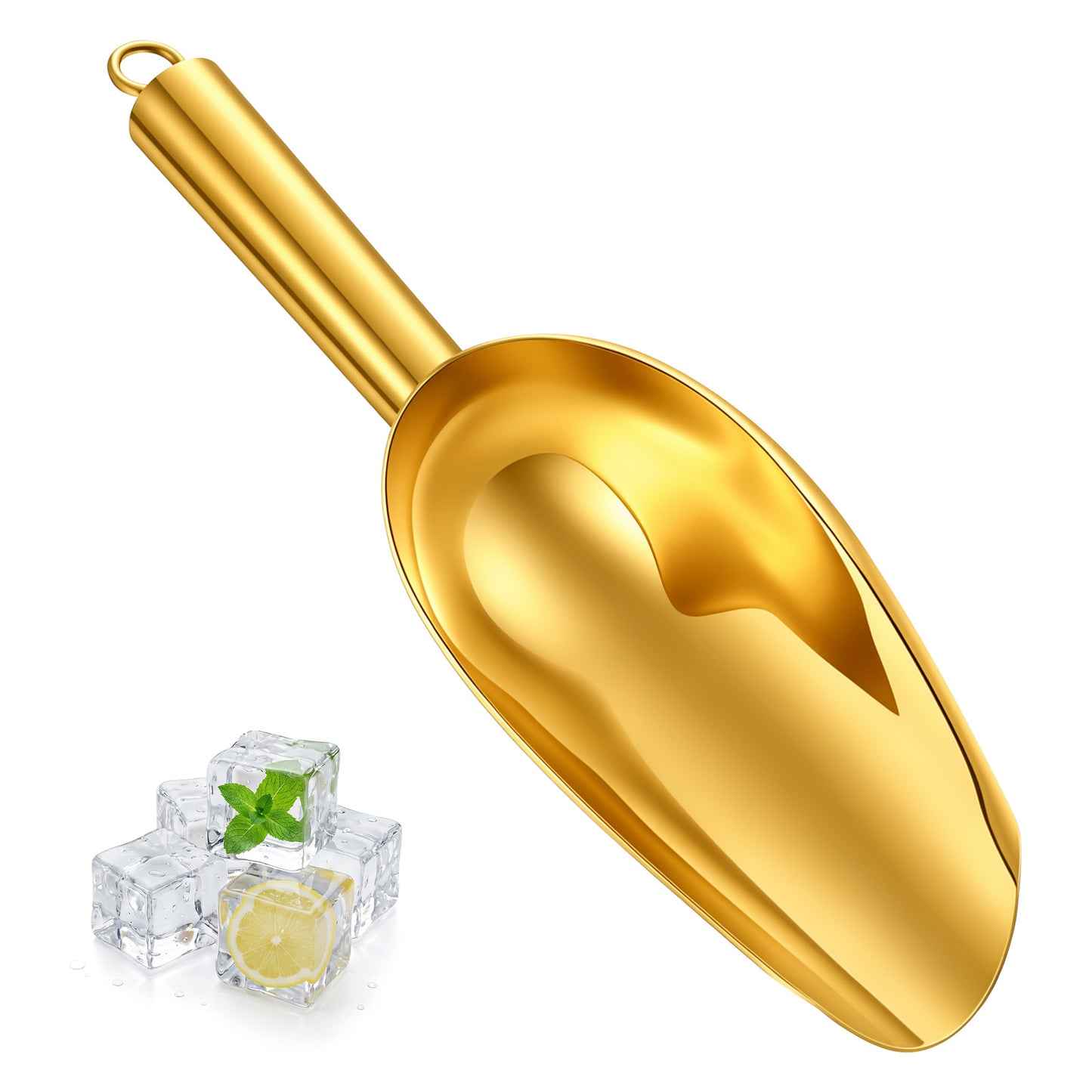 Yolev Stainless Steel Gold Ice Scoop Small Food Candy Scoop Multipurpose Ice Scoopers for Ice Bucket Candy Wedding Kitchen Bar Party Pet Animal Dog Food Scoop Beach