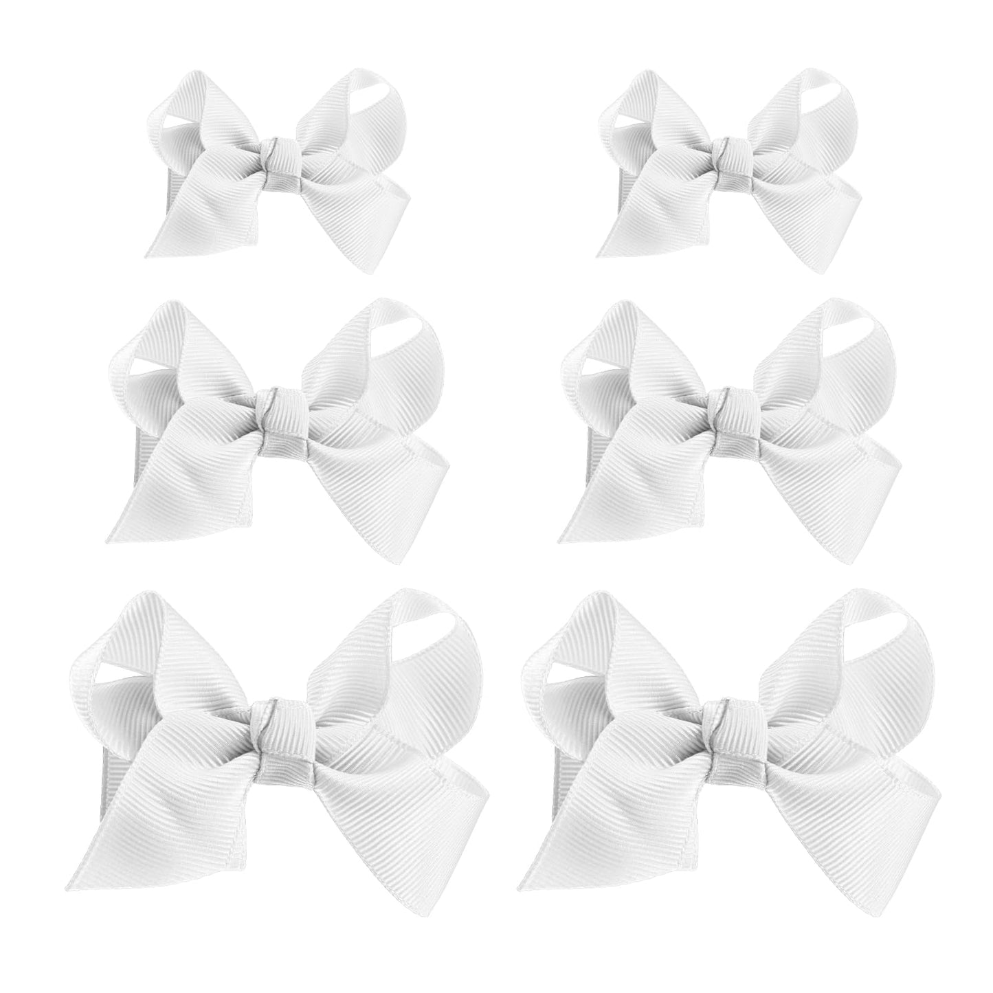 6Pcs White Bow Hair Clips for Girls Hair Bow Clips Ribbon Alligator Clips Hair Accessories for Teen Toddler Girls Kids (6inch ×2, 4inch ×2, 3inch ×2)