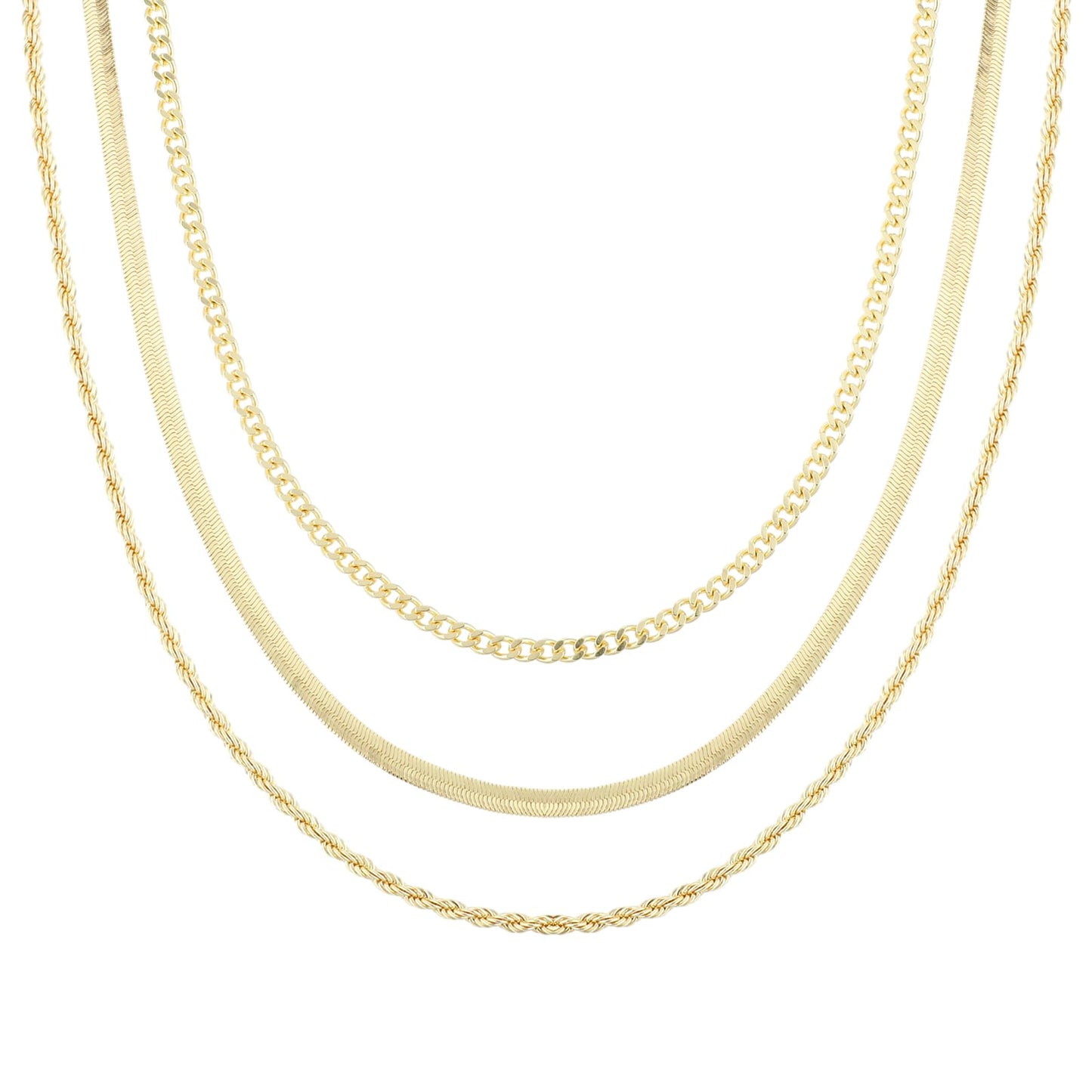 Telooco Gold Layered Necklaces for Women Snake Chain Necklace 3Pcs Gold Plated Chain Necklaces Adjustable Stacked Choker Necklaces for Women Girl