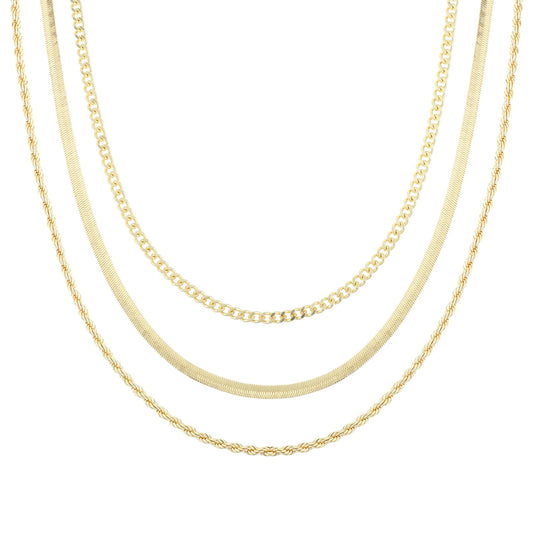 Telooco Gold Layered Necklaces for Women Snake Chain Necklace 3Pcs Gold Plated Chain Necklaces Adjustable Stacked Choker Necklaces for Women Girl
