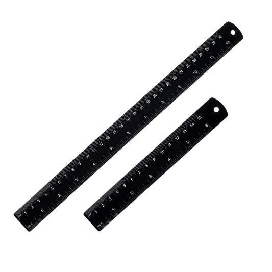 Metal Ruler Kit 12 Inch and 6 Inch, Stainless Steel Rulers with Centimeters, Millimeters, Inches and Conversion Table for Office and School, Easy to Read Metric Rule Set, 2 Pack