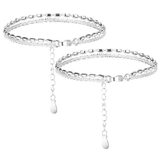 Silver Layered Bracelets Bracelets for Women, 6.5+2 Inches Exquisite Bracelets for Women Adjustable Chain Length for Dance Tea Party Birthday Party Dating