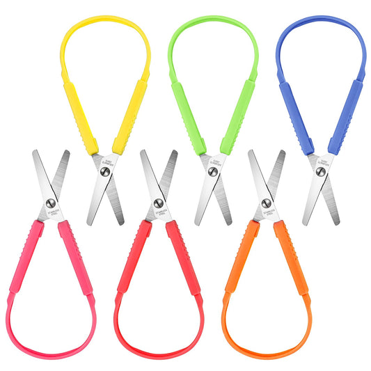 6Pcs Loop Scissors Colorful Adaptive Scissors for Kids Safety Scissors for Children Special Needs Back to Schools DIY Crafts 13.5cm