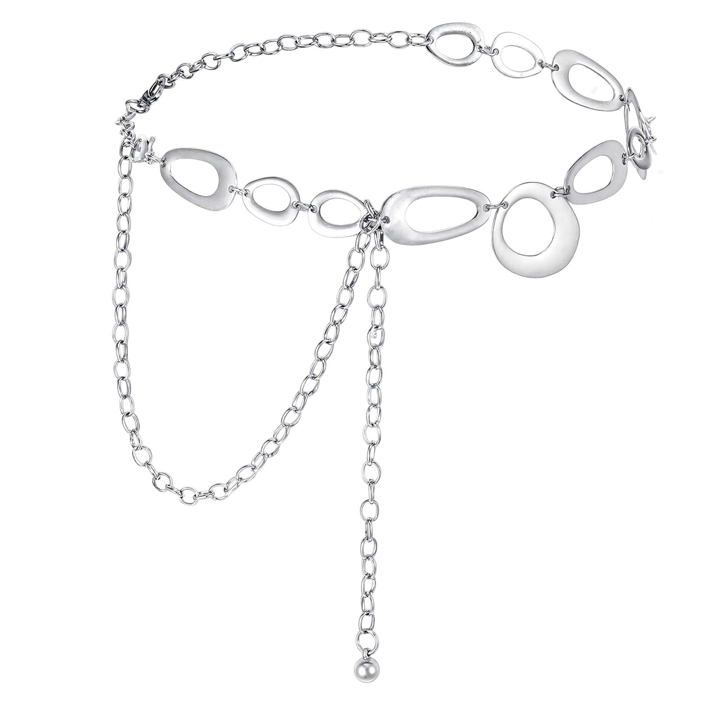 HaiFafafaing Silver Chain Belts for Women,Fashion Metal Hollow Waist Belt,Irregular Geometric Circles Chain Belts for Women Dress Jeans Pants