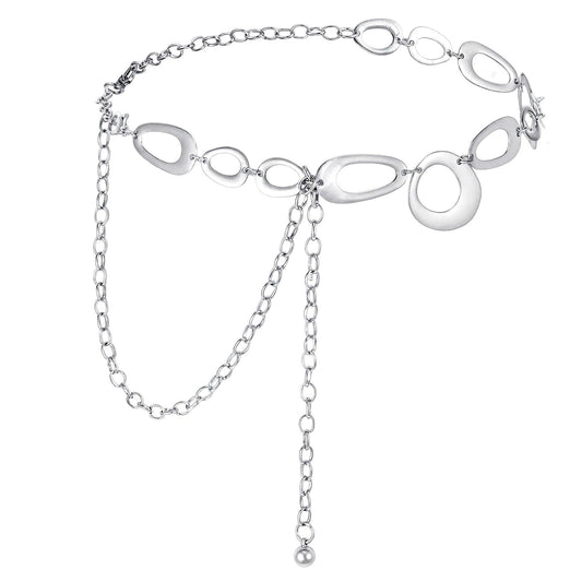 HaiFafafaing Silver Chain Belts for Women,Fashion Metal Hollow Waist Belt,Irregular Geometric Circles Chain Belts for Women Dress Jeans Pants