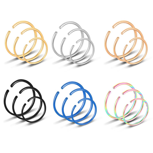 Lusofie 18Pcs Colorful Nose Ring Hoop Stainless Steel Hoop Nose Rings Nose Septum Lip Ear Hoop Rings Body Piercing Jewelry for Women Men(6-10MM)