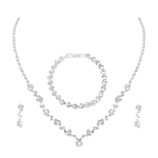 Yolev Bridal Jewellery Set for Wedding Prom Costume Jewelry Set Rhinestone Crystal Choker Necklace Bracelet Drop Dangle Earrings Set for Bride Women and Girls