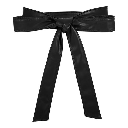 HaiFafafaing Leather Obi Belt Pu Leather Wrap Belt, Black Thin Belts for Women, Fashion Wrap Self Tie Wrap Around 1.85In Wide Dress Belt Black Tie For Women Waistband Knotted Belt For Dress(Black)