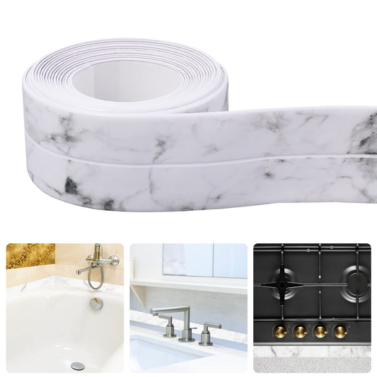 Waterproof Resistant Seal Tape - Self Adhesive PVC Bath Seal Strip for Shower, Bathtub, Bathroom, Kitchen Sink | No Tools Needed, Easy Peel & Stick | White Marble Effect (38mm x 3.2m)