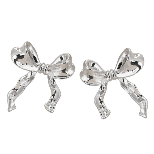 Sliver Bow Earrings Bow Stud Earrings S925 Silver Needle Earrings Cute Bowknot Earrings Vintage Earrings for Women Girls(silver)