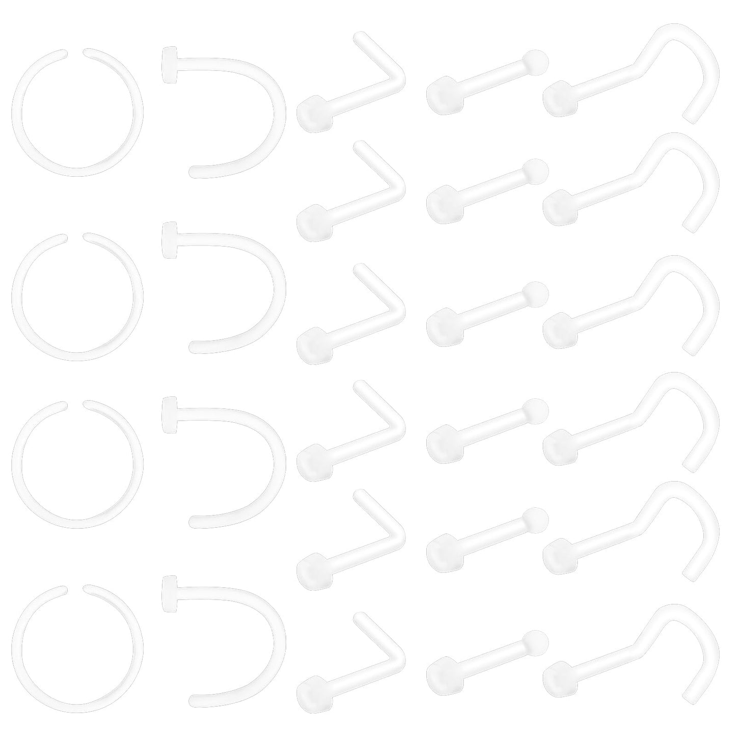 Lusofie 26Pcs Piercing Retainer Set Clear Septum Ring Clear Nose Studs Rings Lip Cartilage Tongue Belly Eyebrow Tragus Earring Piercing Jewelry for Work