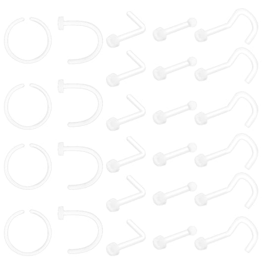 Lusofie 26Pcs Piercing Retainer Set Clear Septum Ring Clear Nose Studs Rings Lip Cartilage Tongue Belly Eyebrow Tragus Earring Piercing Jewelry for Work