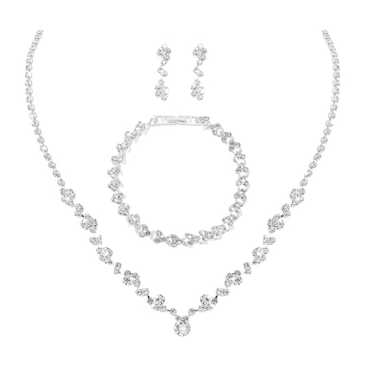 Bridal Jewelry Set for Wedding Rhinestone Jewelry Set Include Necklace Earrings Bracelet Crystal Prom Bridesmaid Jewelry Set for Women and Girls