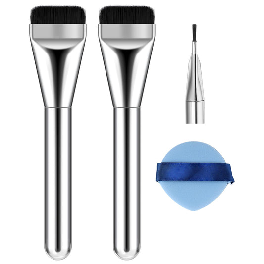 Flat Foundation Brush Set with Makeup Puff Straight Edge Foundation Brush Makeup Blade Bristles for Blending Liquid Cream Cosmetics Flawless Make up