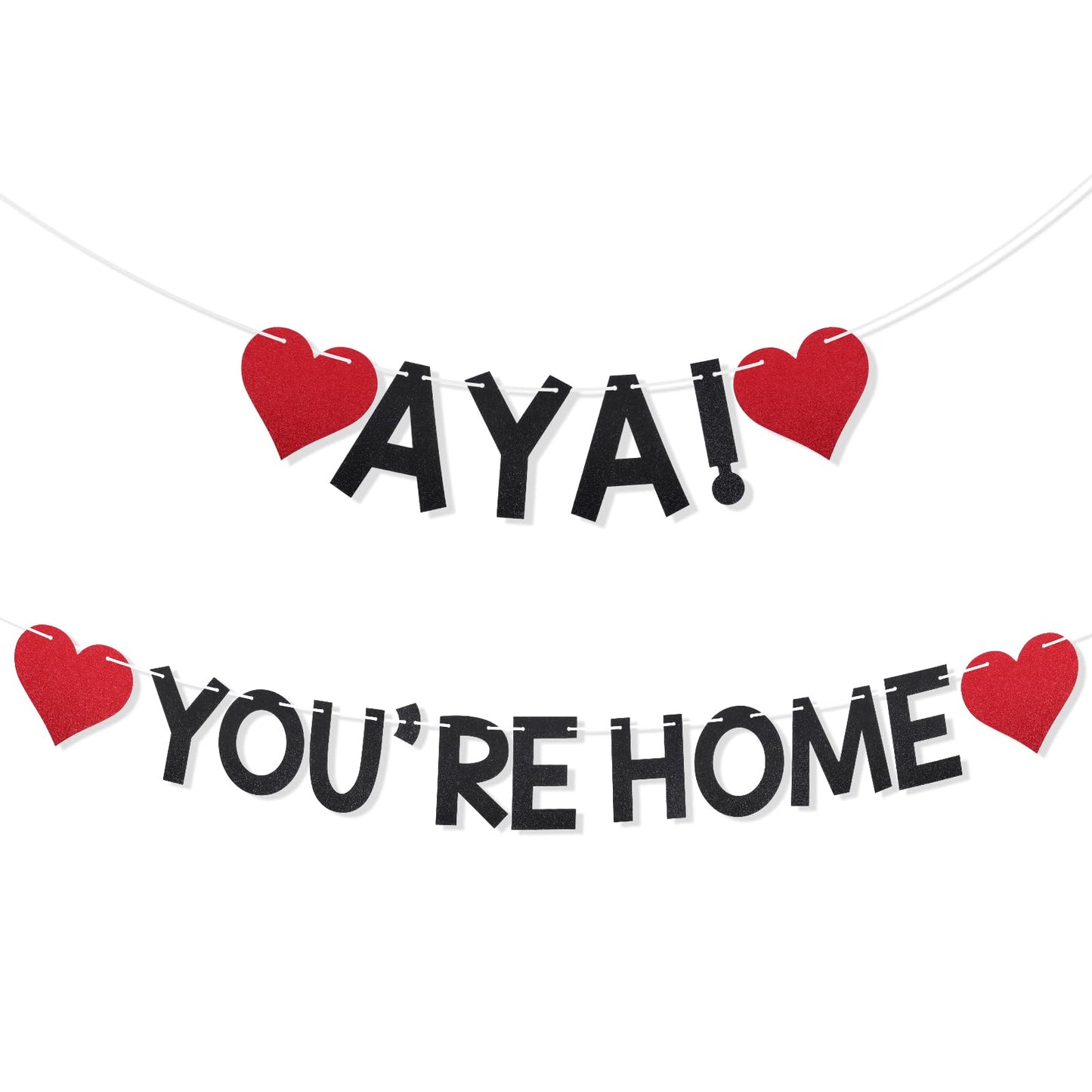 Yay You're Home Banner, Black Glitter Welcome Home Banner Decorations, Family Reunion Bunting, Pre-strung Wall Decoration