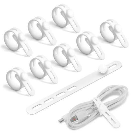 10 Pcs Silicone Cable Ties 5.12 Inch Cord Organizer Wrap White Adjustable Wire Ties Management with Lock Buckle Cable Holder for All Data Lines are Common