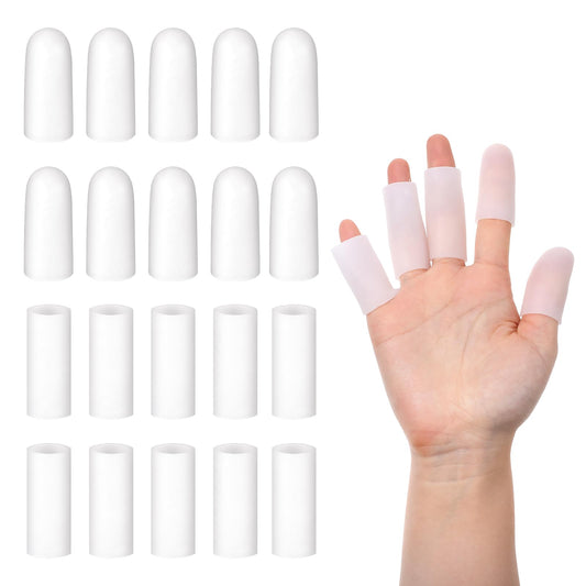 White Silicone Finger Protectors,20pcs Thumb Protector 2 SizesFinger Covers,Finger Condoms,Finger Tip Band-Aids for Finger Cracking Trigger Finger Arthritis Pain Relief