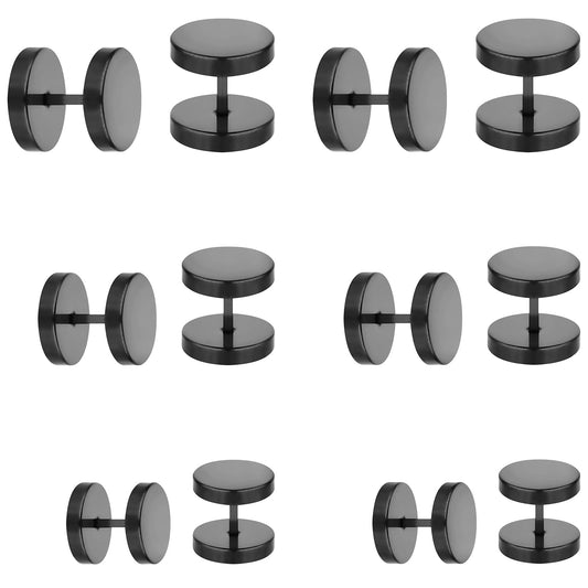 6 Pairs Black Earrings Studs for Men Women Accessories Stainless Steel Ears Plugs Screw Studs Mens Earrings Set 5mm-10mm Earrings Piercing