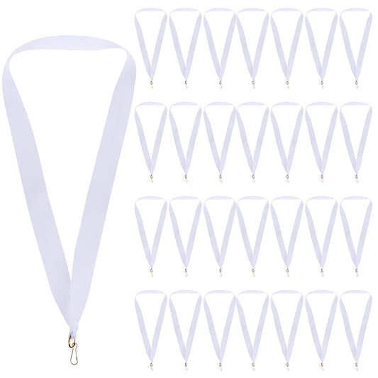 DIVINA VITAE 30 Pcs White Award Ribbons Ribbons for Medals Lanyards Ribbon with Flat Neck Strap Snaps Neck Ribbons for Kids Adults Student Competitive Events
