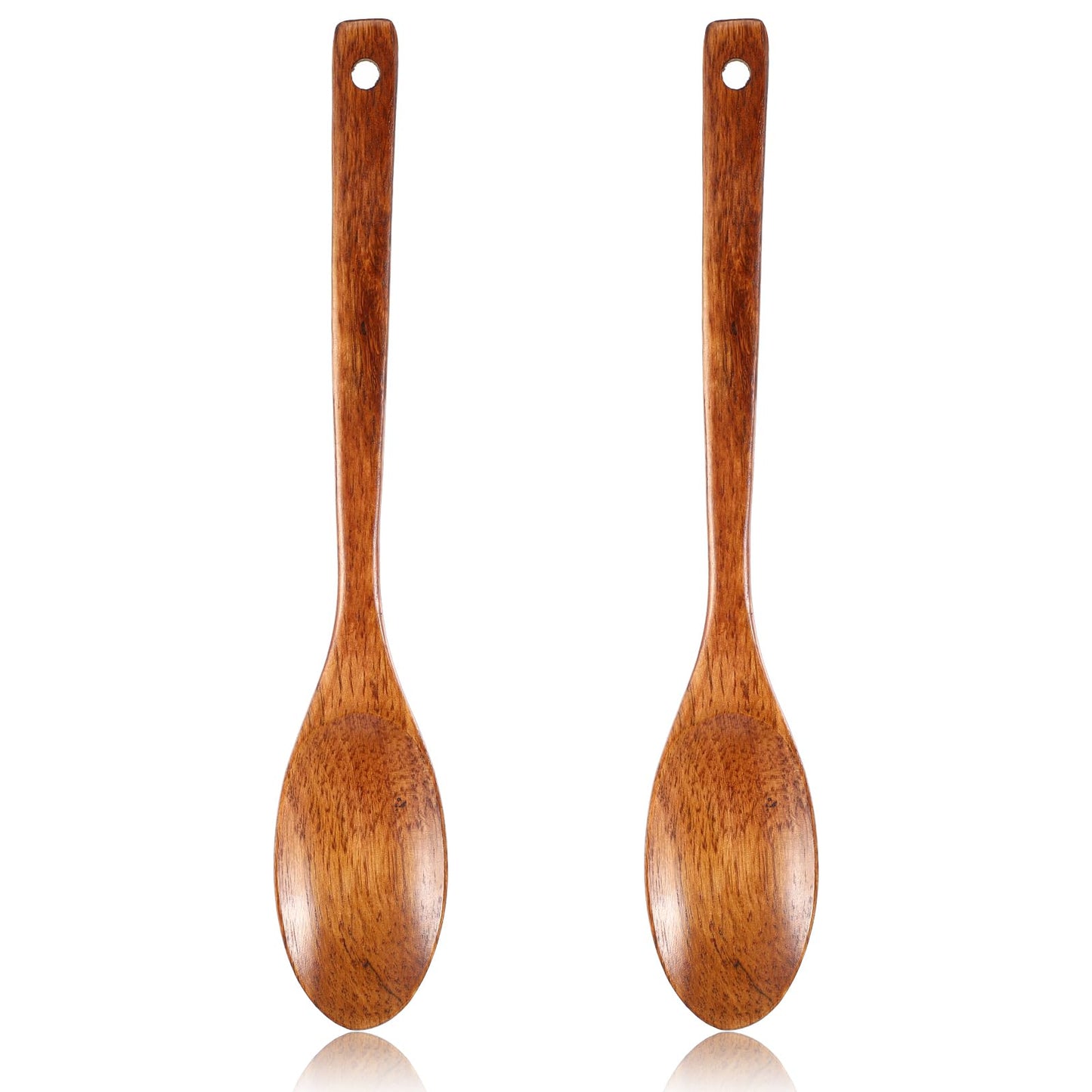 2 PCS Wooden Cooking Spoons - 12.8 Inch Long Handle Woo Spoon, Heat Resistant Non Stick Wooden Kitchen Spoons for Cooking Serving Mixing Stirring Kitchen Utensil