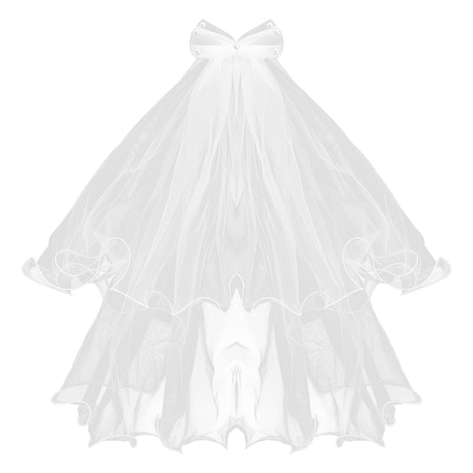 Yolev Girls First Communion Veil with Bowknot Wedding Bridal Veil White Headpiece Bachelorette Party Decorations for Bridal Shower Wedding First Communion